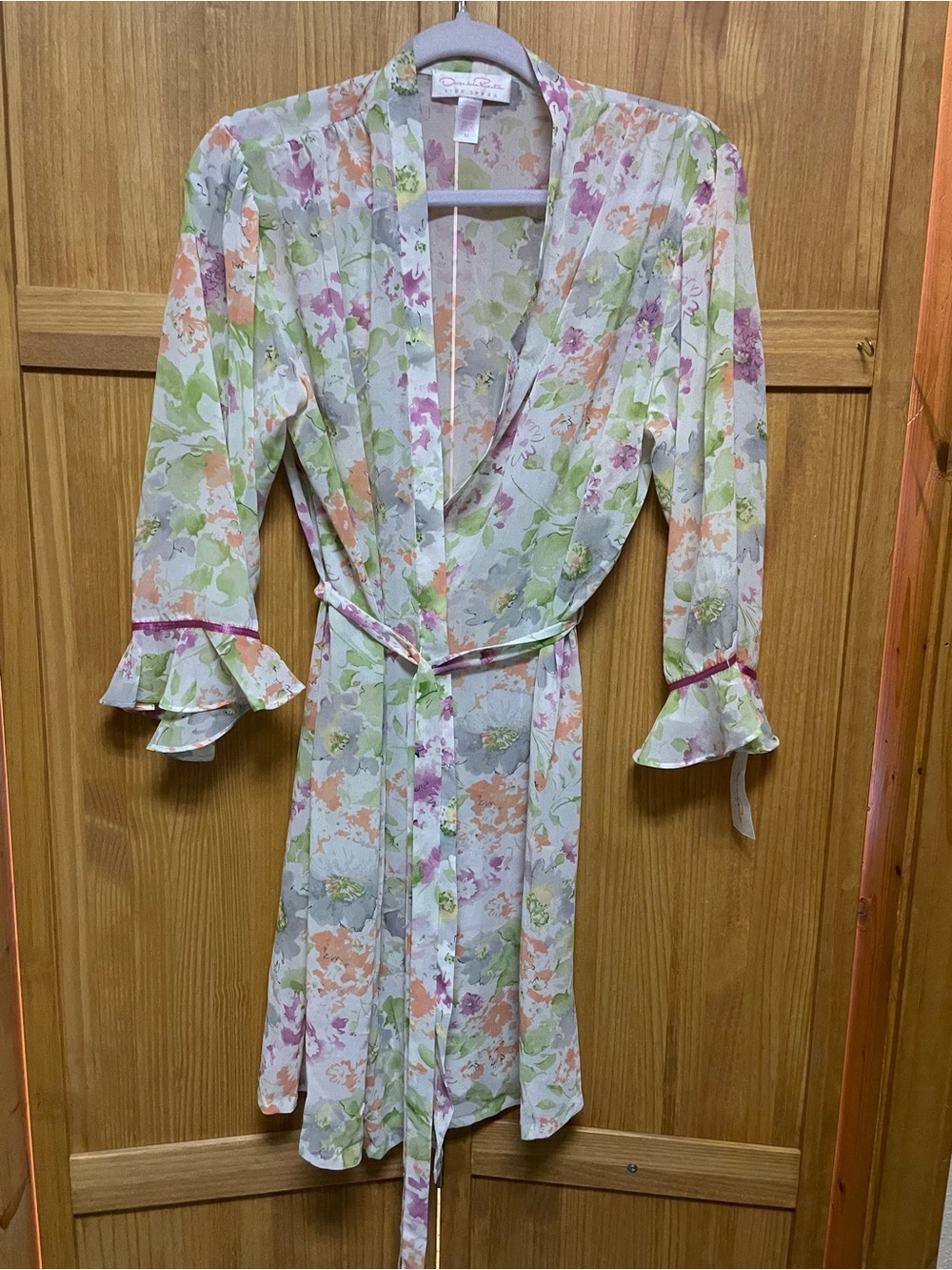 Oscar de la Renta Pink Label sheer lingerie robe in floral pattern